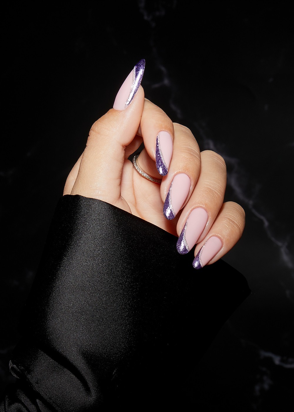 purple foil on nail tips